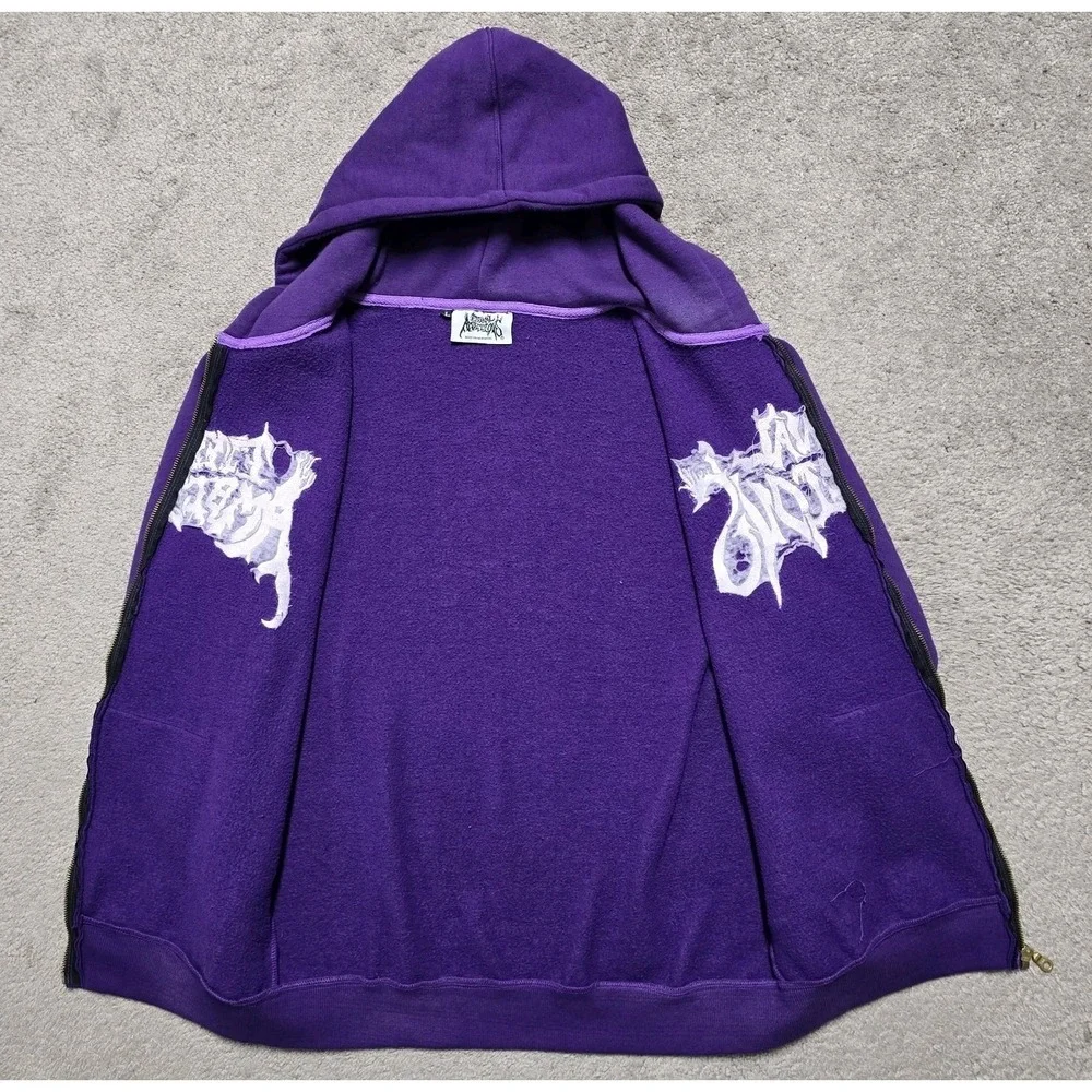 VTG Grunge Eternal Ambitions Jesus Hoodie Full Zip Purple Men L Affliction Style